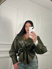 Giacca crop ecopelle Green