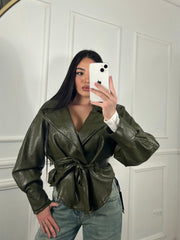 Giacca crop ecopelle Green