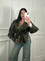 Giacca crop ecopelle Green